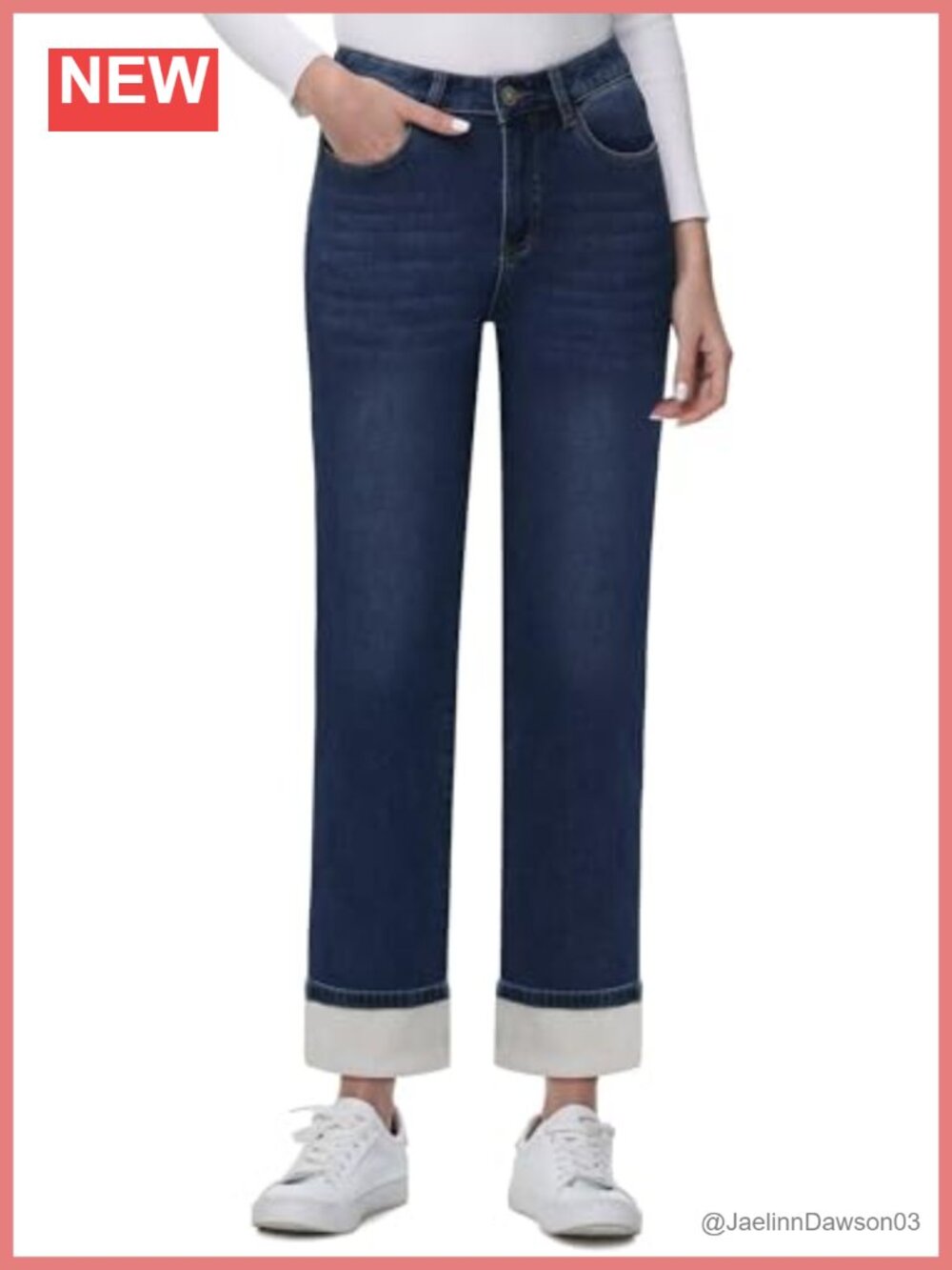 Fleece Lined Straight Leg High Rise Jeans Women Winter Warm Thermal Pants
